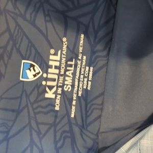 Kuhl Repose SS button shirt size small blue with leaf pattern NWT